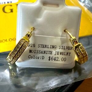 Moissanite 14k Gold over 925 sterling hoop Earrings .4ct